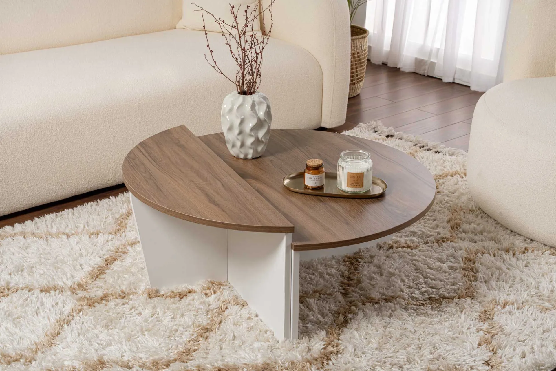 Emob Couchtische Orion - 60x90x30cm - 2er Set - Walnuss/Weiß