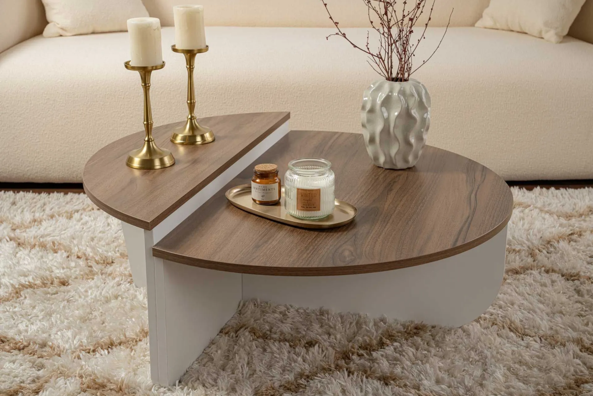 Emob Couchtische Orion - 60x90x30cm - 2er Set - Walnuss/Weiß