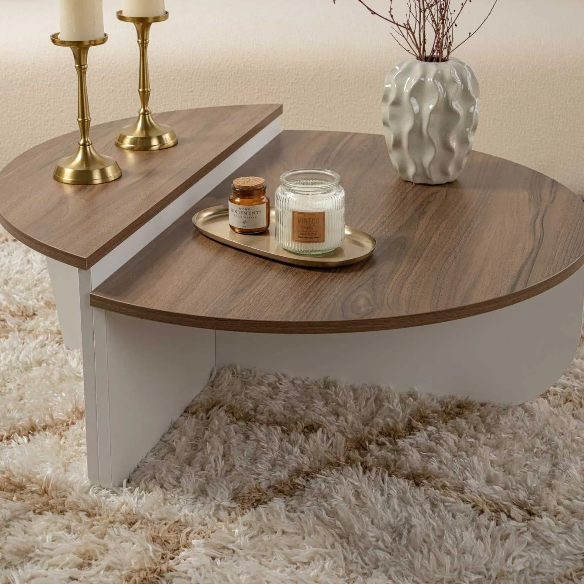 Emob Couchtische Orion - 60x90x30cm - 2er Set - Walnuss/Weiß