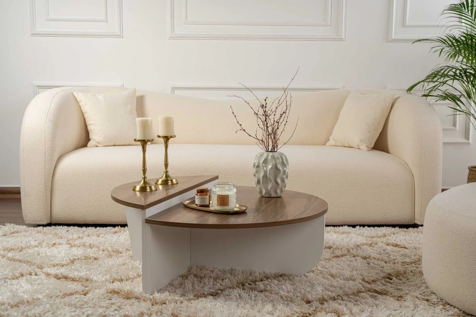 Emob Couchtische Orion - 60x90x30cm - 2er Set - Walnuss/Weiß