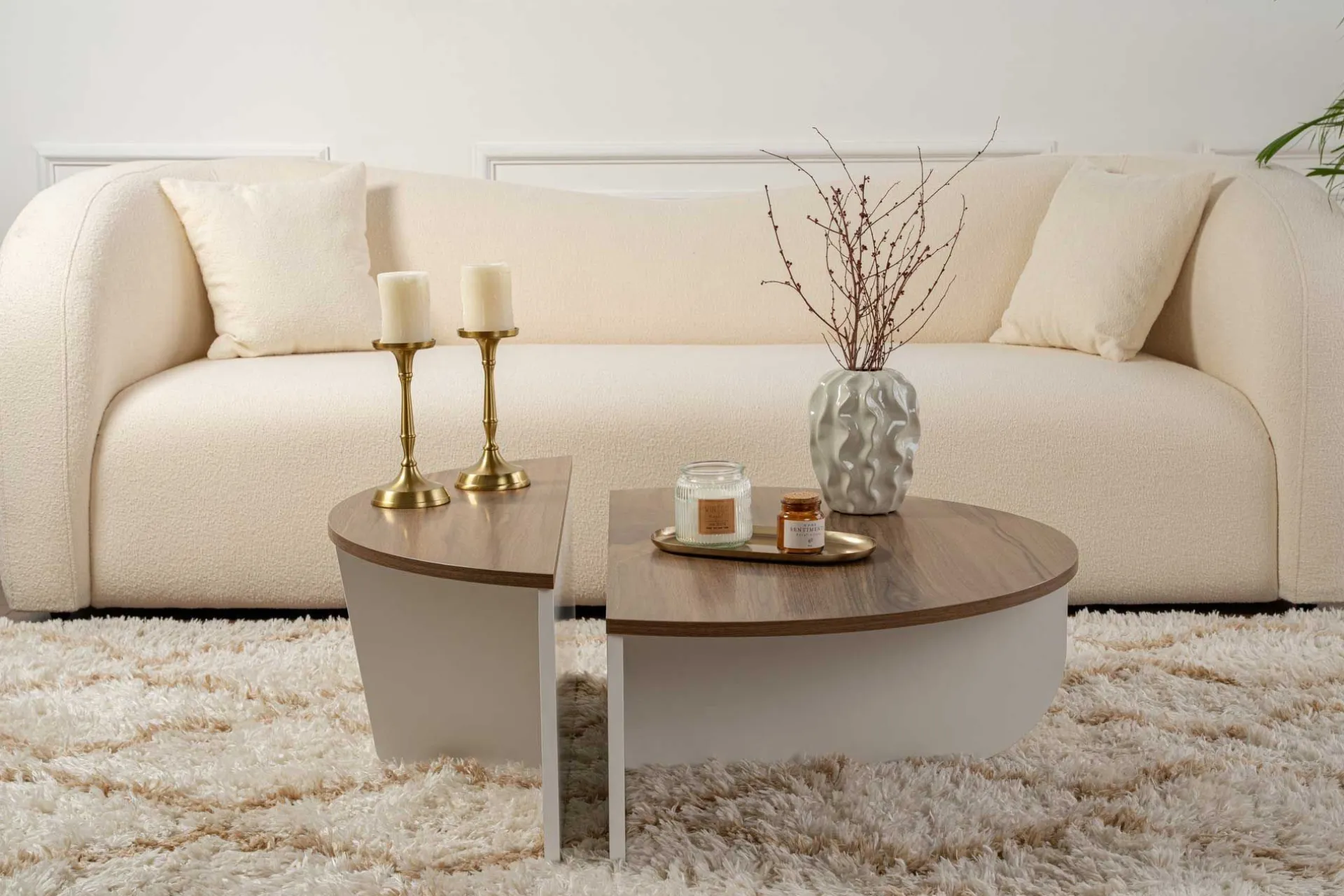 Emob Couchtische Orion - 60x90x30cm - 2er Set - Walnuss/Weiß