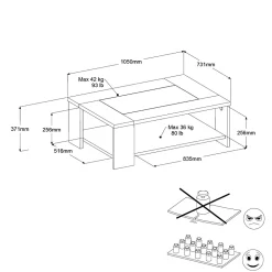 Parisot Couchtisch Fumay 105x73x37cm - Eiche Dekor/Beton