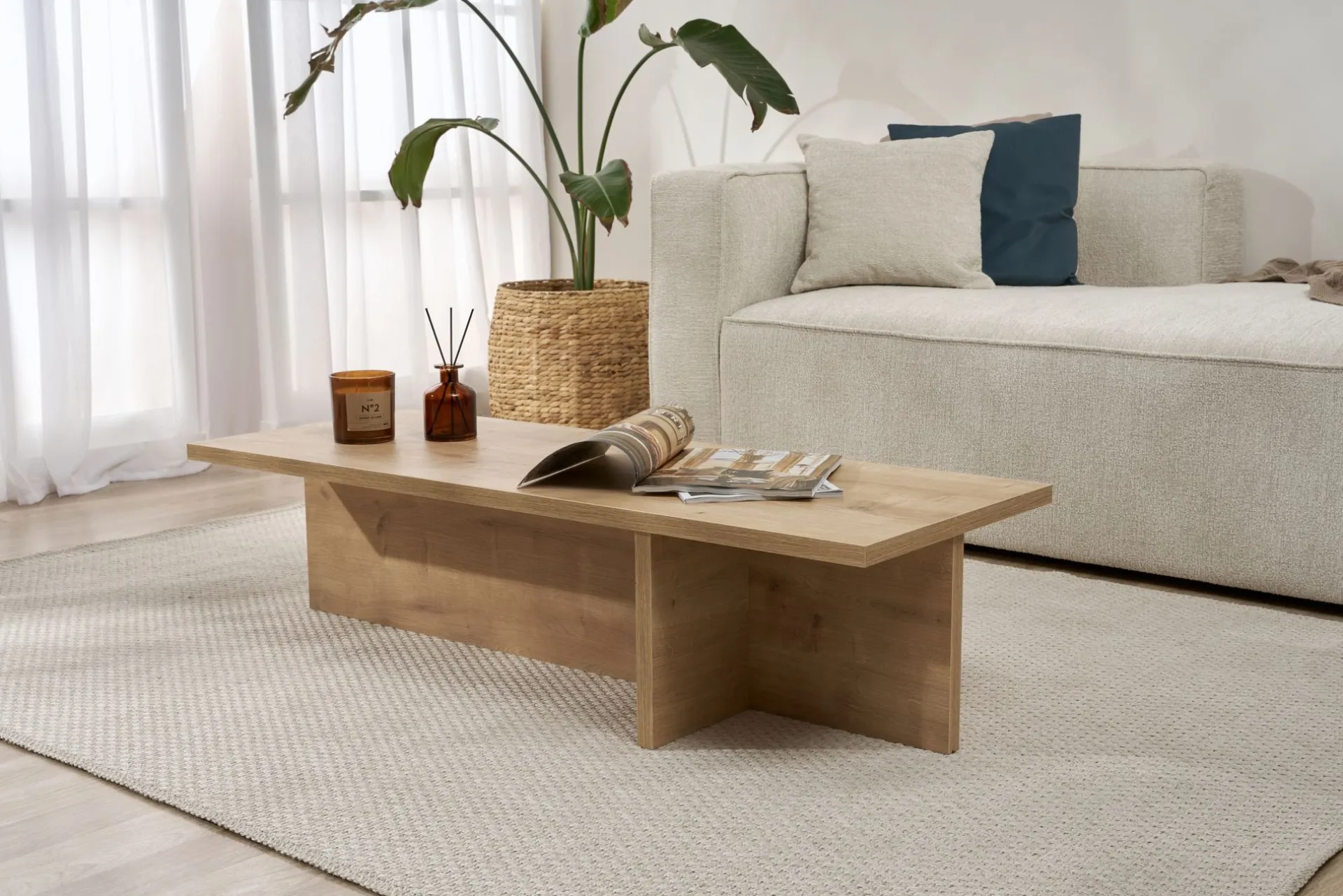 Emob Couchtisch Harbor - 100% MELAMINE - Saphireiche - 30 x 45 x 120 cm
