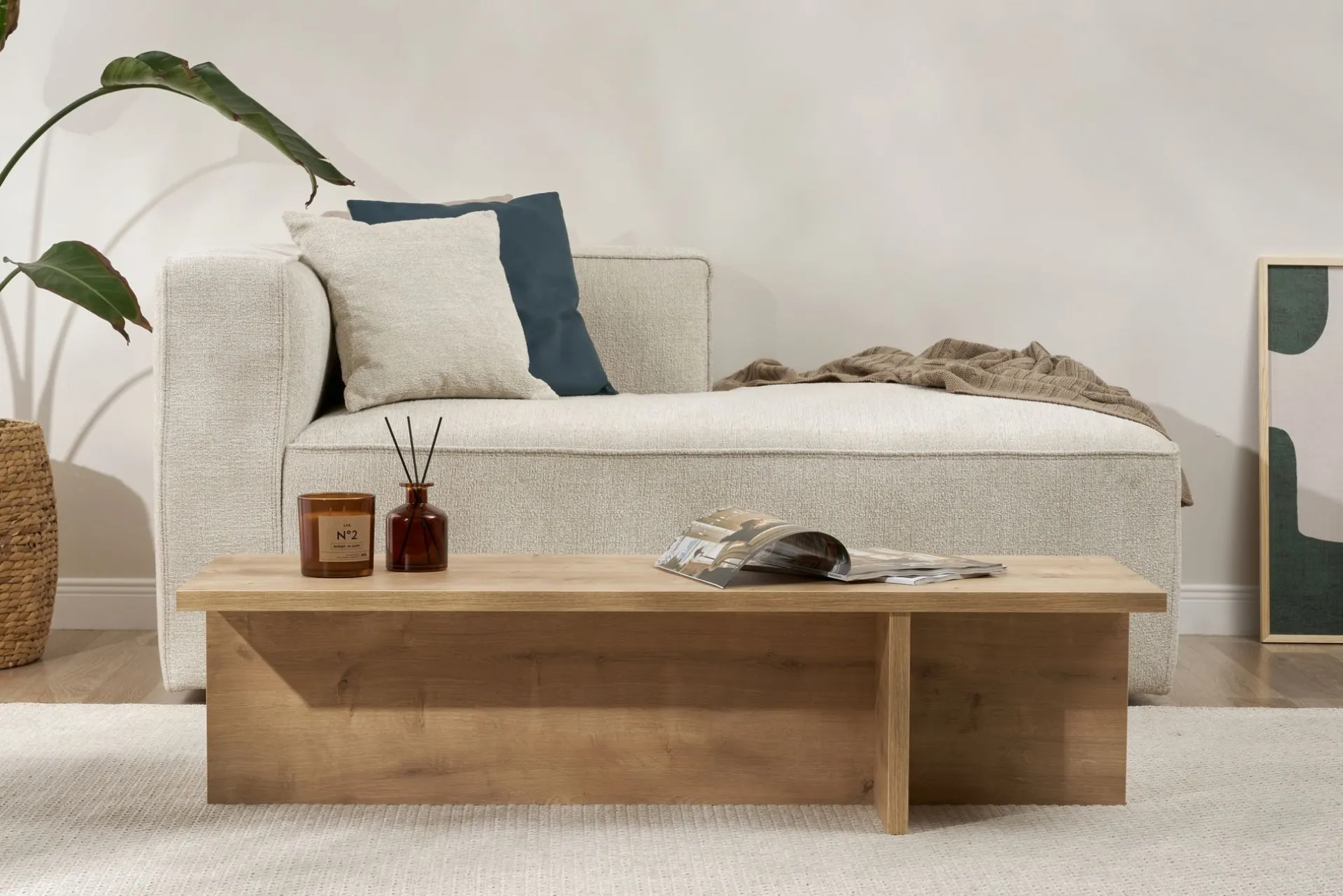 Emob Couchtisch Harbor - 100% MELAMINE - Saphireiche - 30 x 45 x 120 cm