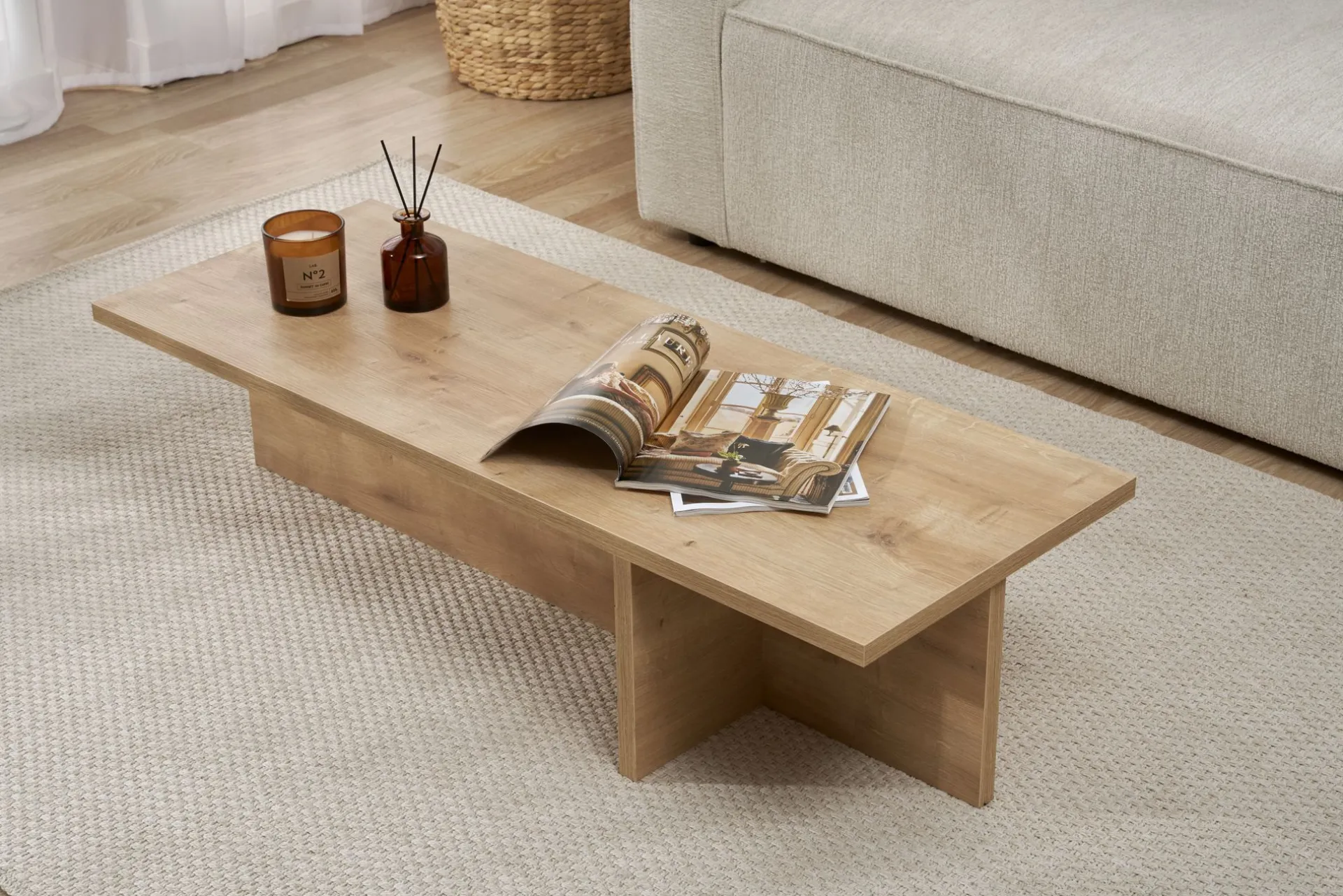 Emob Couchtisch Harbor - 100% MELAMINE - Saphireiche - 30 x 45 x 120 cm