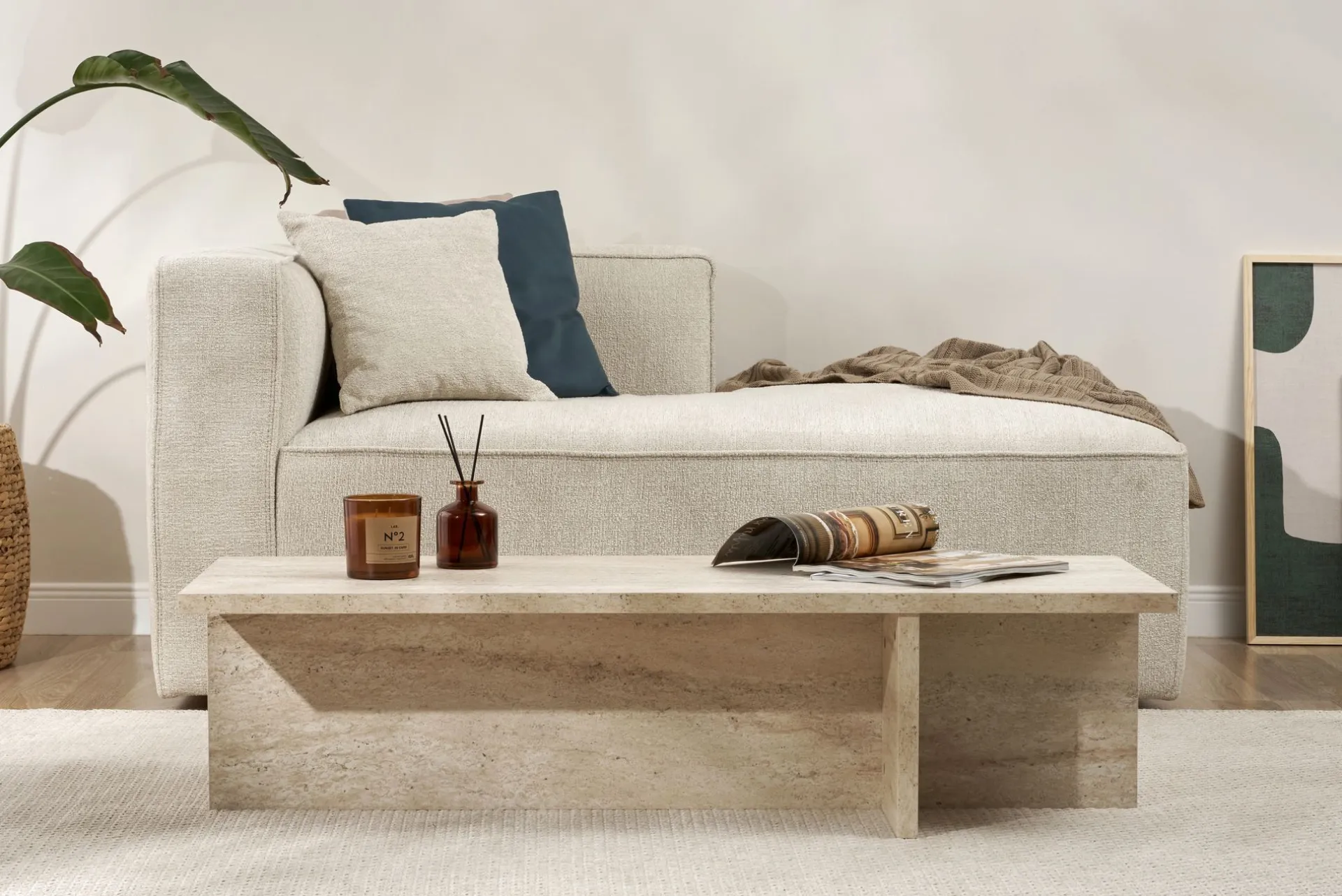Emob Couchtisch Harbor - 100% MELAMINE - Travertin - 30 x 45 x 120 cm