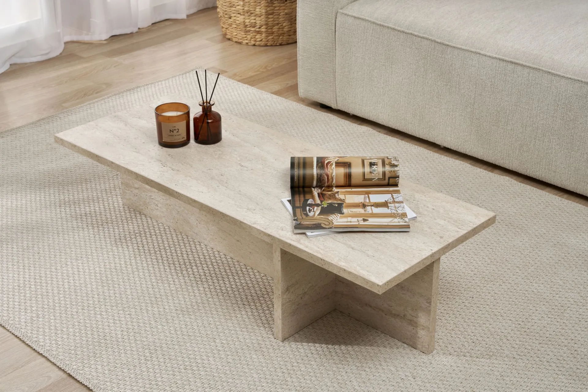 Emob Couchtisch Harbor - 100% MELAMINE - Travertin - 30 x 45 x 120 cm
