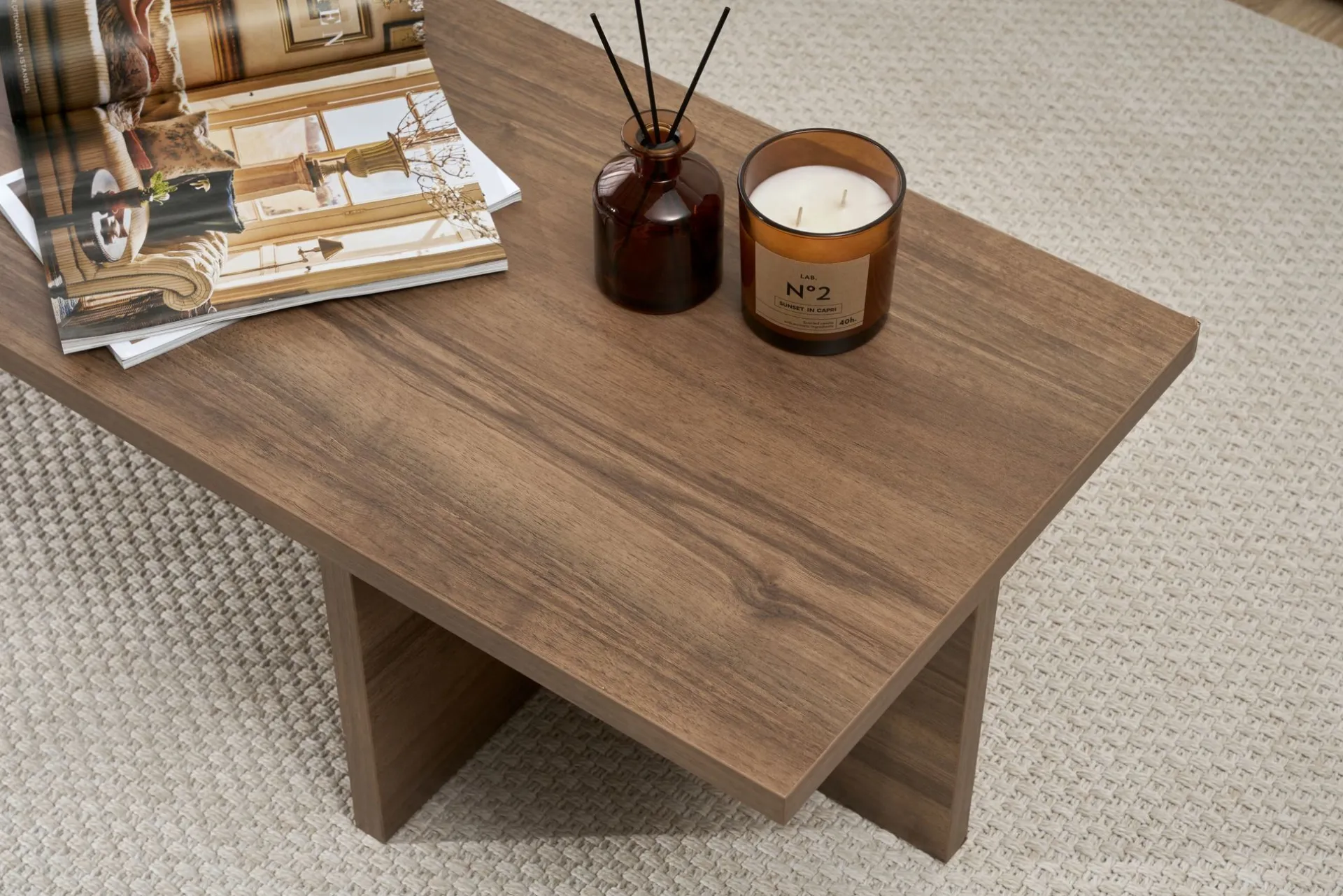 Emob Couchtisch Harbor - 100% MELAMINE - Walnuss - 30 x 45 x 120 cm