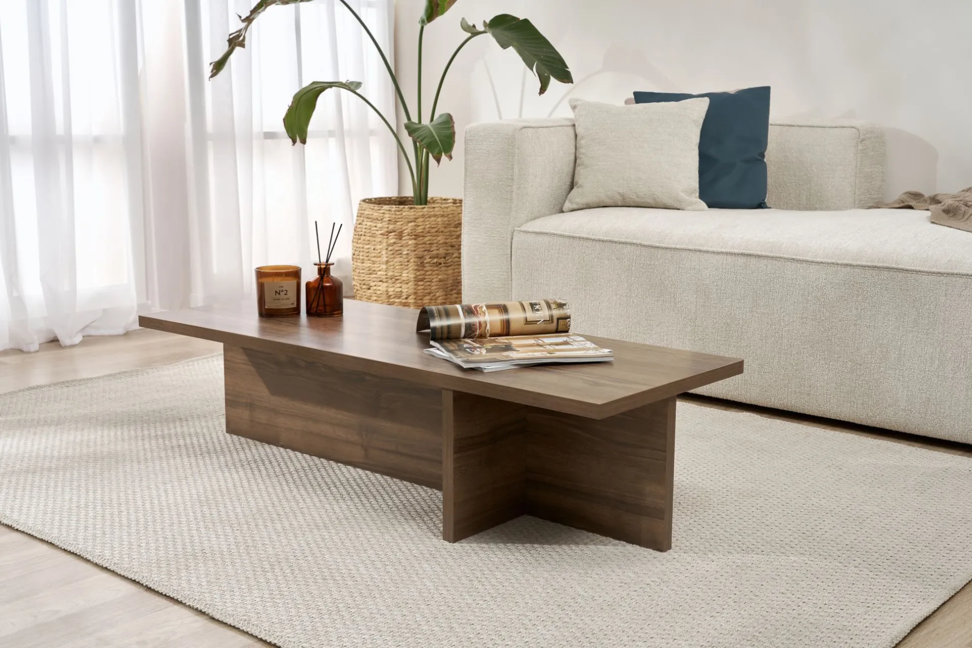 Emob Couchtisch Harbor - 100% MELAMINE - Walnuss - 30 x 45 x 120 cm