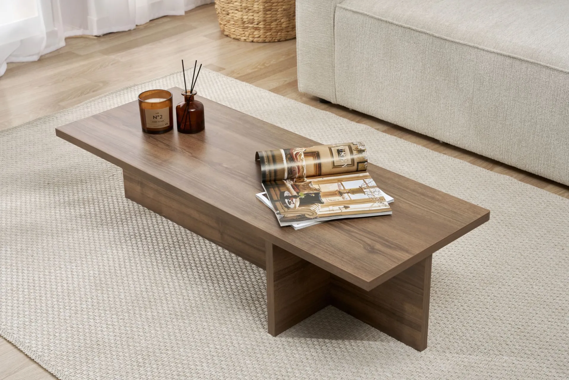 Emob Couchtisch Harbor - 100% MELAMINE - Walnuss - 30 x 45 x 120 cm