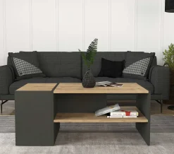 Emob Couchtisch Izia - 110x60x45cm - Anthrazit/Eiche Dekor