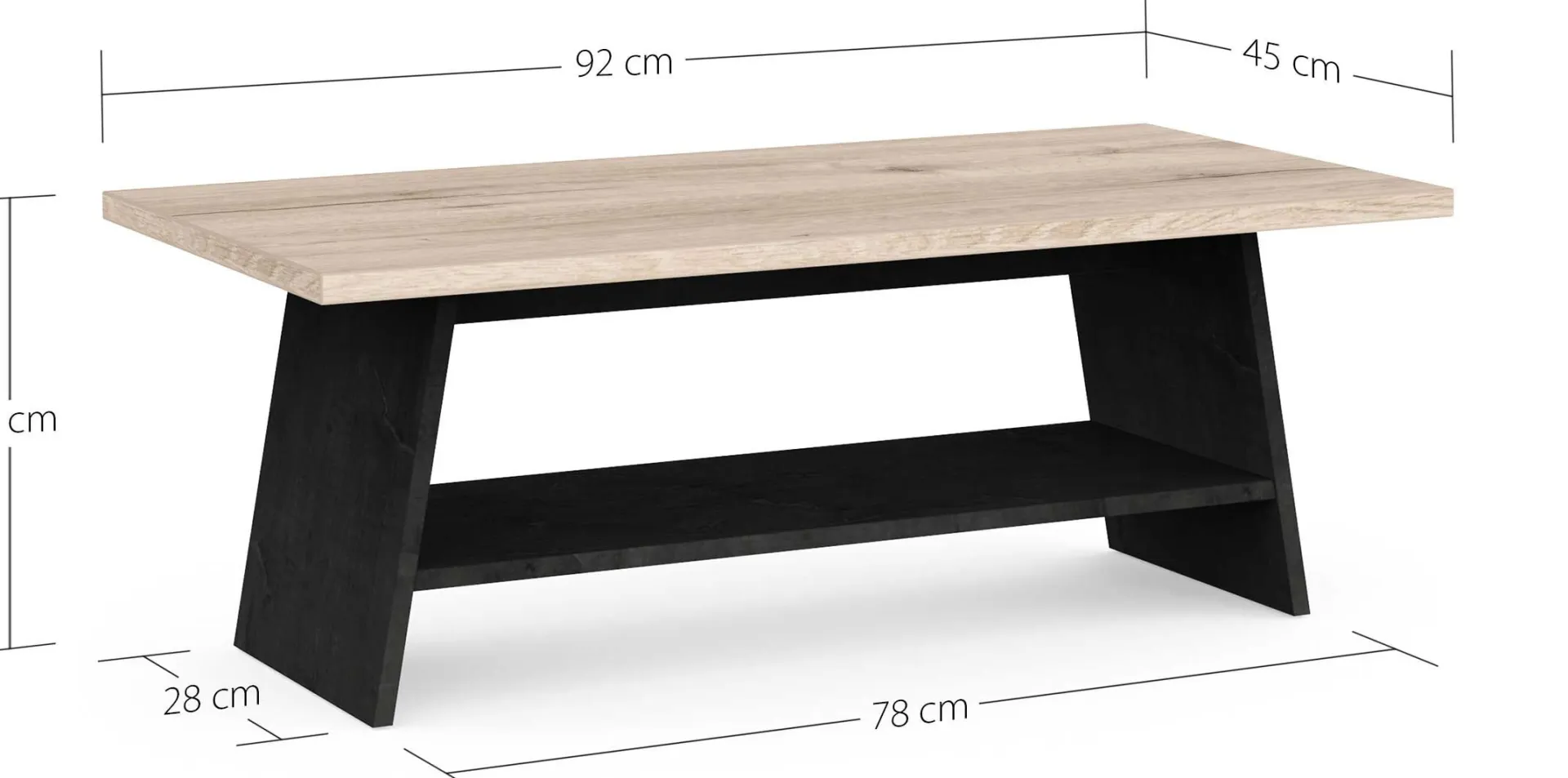 CBA Couchtisch Jacynthe - 91x45x34cm - Eiche Dekor/Betonoptik
