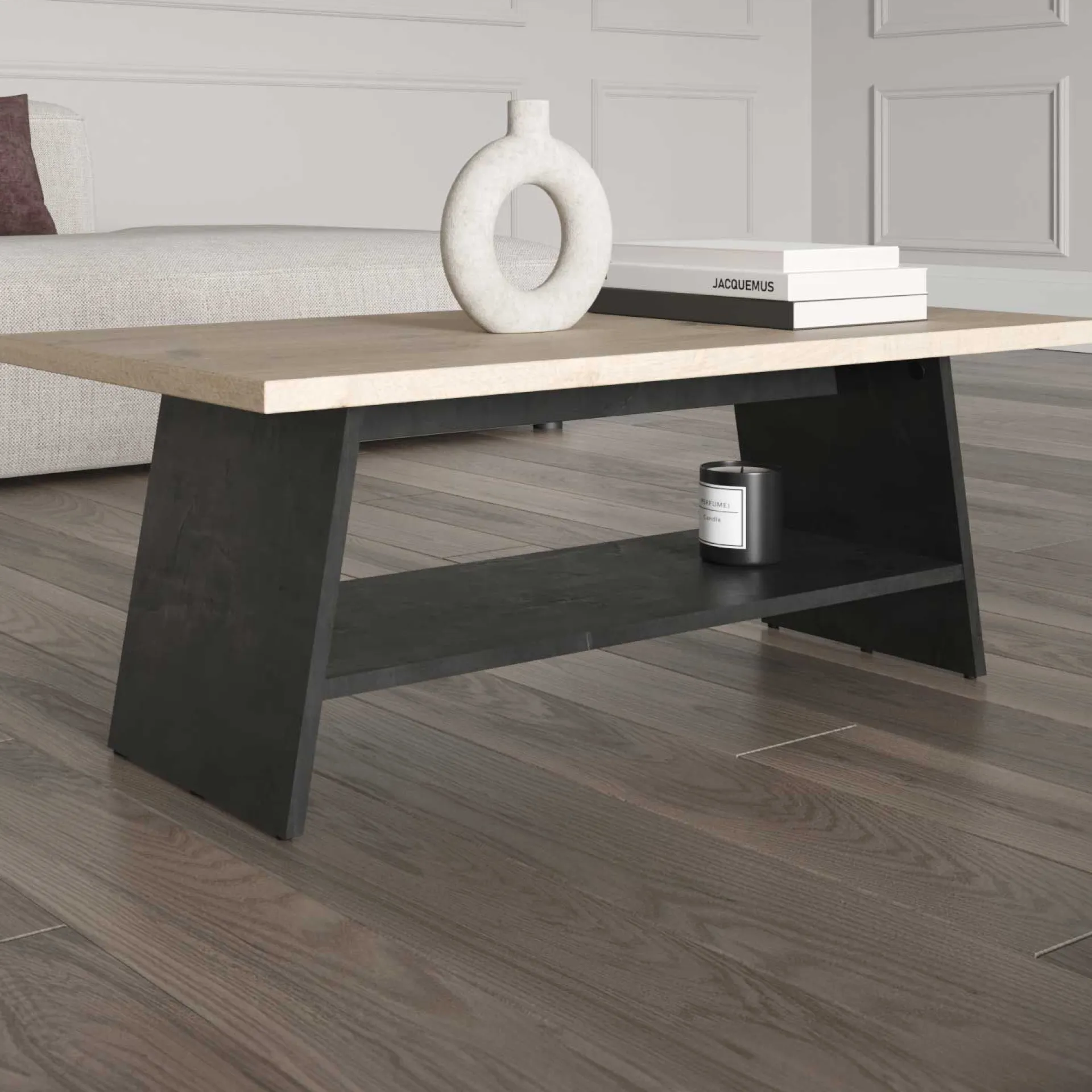 CBA Couchtisch Jacynthe - 91x45x34cm - Eiche Dekor/Betonoptik