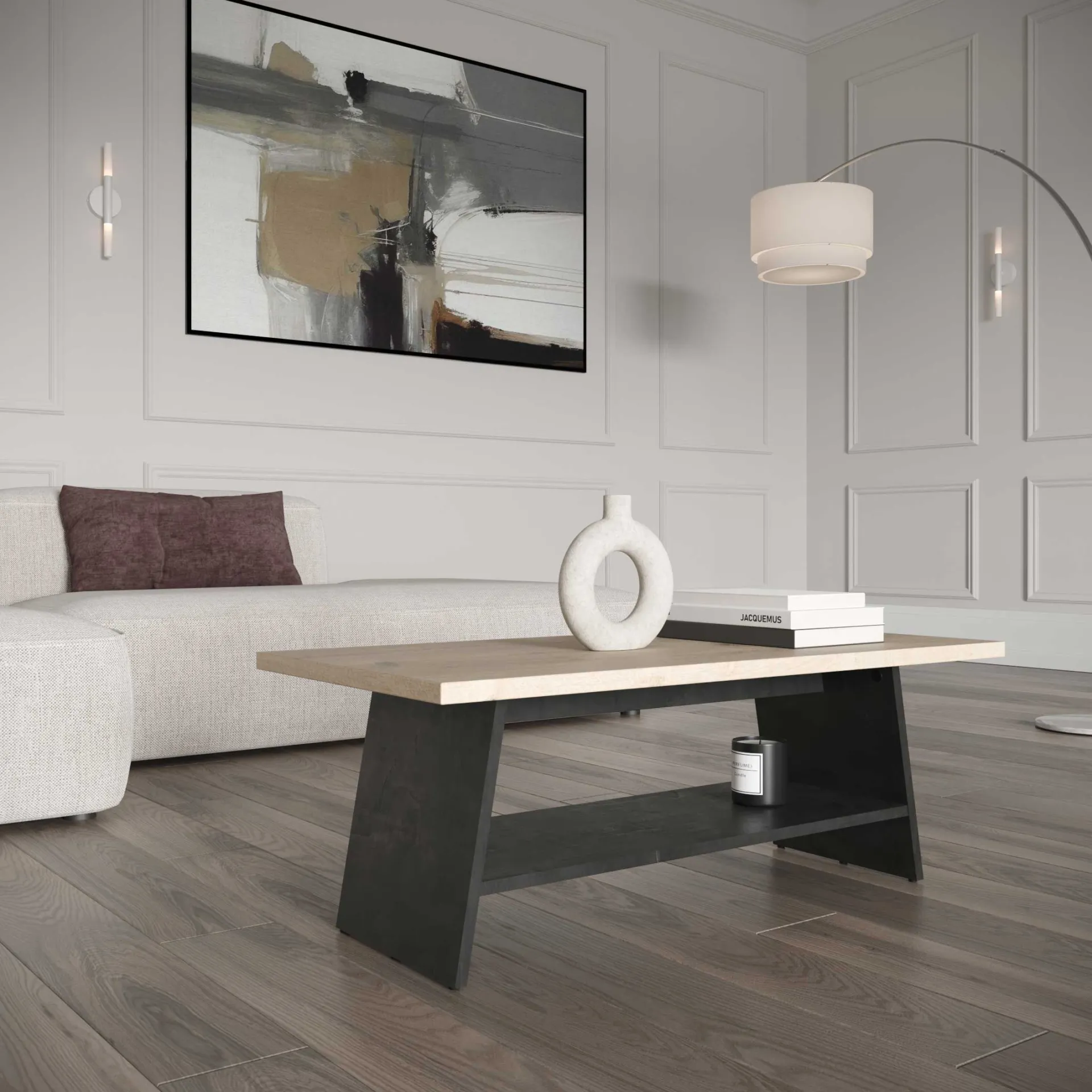 CBA Couchtisch Jacynthe - 91x45x34cm - Eiche Dekor/Betonoptik