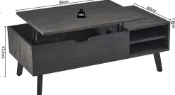 Rousseau Couchtisch Justine - 120x60x45cm - verstellbar - mit Ablage - dunkel