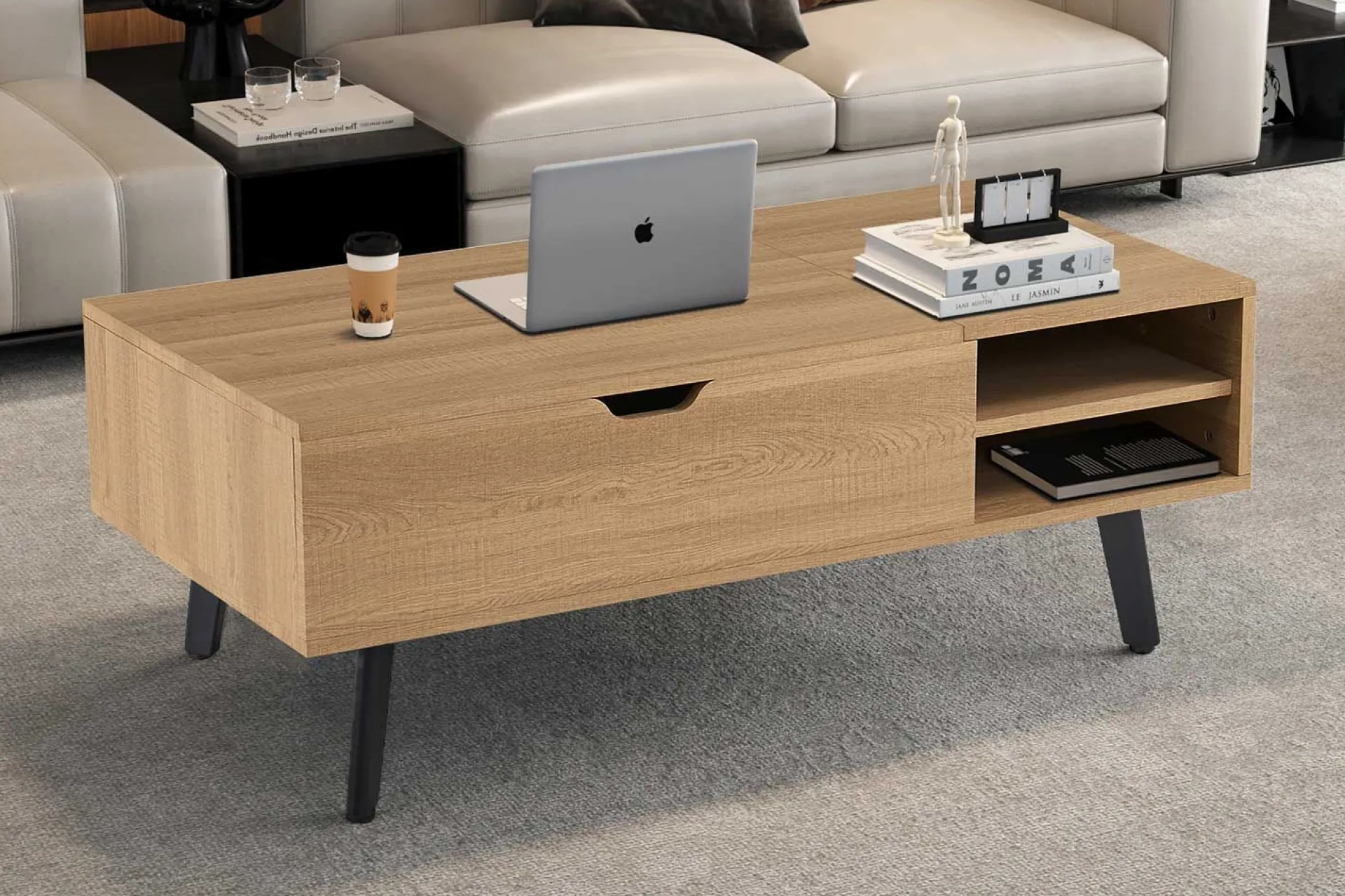 Rousseau Couchtisch Justine - 120x60x45cm - verstellbar - mit Ablage - Eiche Dekor
