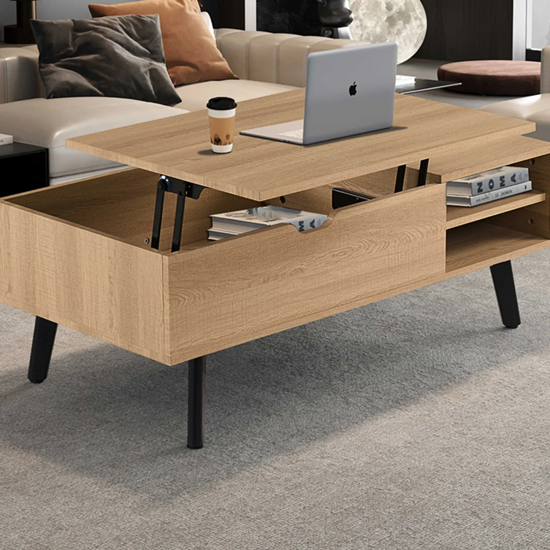 Rousseau Couchtisch Justine - 120x60x45cm - verstellbar - mit Ablage - Eiche Dekor