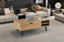 Rousseau Couchtisch Justine - 120x60x45cm - verstellbar - mit Ablage - Eiche Dekor