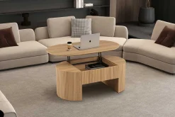 Rousseau Couchtisch Lagos - 120x70x45cm - verstellbar - mit Ablage - Eiche Dekor