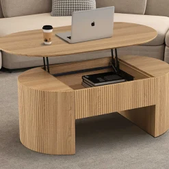 Rousseau Couchtisch Lagos - 120x70x45cm - verstellbar - mit Ablage - Eiche Dekor