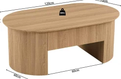 Rousseau Couchtisch Lagos - 120x70x45cm - verstellbar - mit Ablage - Eiche Dekor