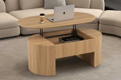 Rousseau Couchtisch Lagos - 120x70x45cm - verstellbar - mit Ablage - Eiche Dekor