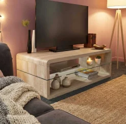 Couchtisch Lewis - 43x120x60 cm - Hellbraun/Sicherheitsglas