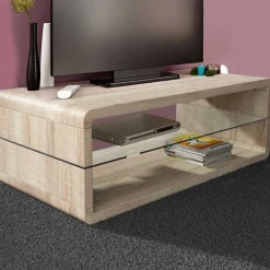 Couchtisch Lewis - 43x120x60 cm - Hellbraun/Sicherheitsglas