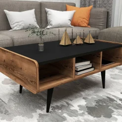 Emob Couchtisch Line - 100% MELAMINE - Heller Nussbaum - 90 x 40 x 56 cm