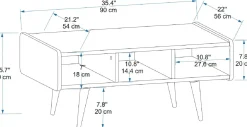 Emob Couchtisch Line - 100% MELAMINE - Heller Nussbaum - 90 x 40 x 56 cm