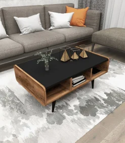 Emob Couchtisch Line - 100% MELAMINE - Heller Nussbaum - 90 x 40 x 56 cm