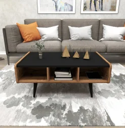 Emob Couchtisch Line - 100% MELAMINE - Heller Nussbaum - 90 x 40 x 56 cm