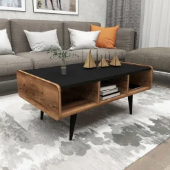 Emob Couchtisch Line - 100% MELAMINE - Heller Nussbaum - 90 x 40 x 56 cm