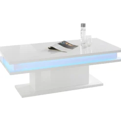 Web-Furniture Couchtisch Little Big | Inklusive Beleuchtung | 100 x 55 x 42 cm | High Gloss White