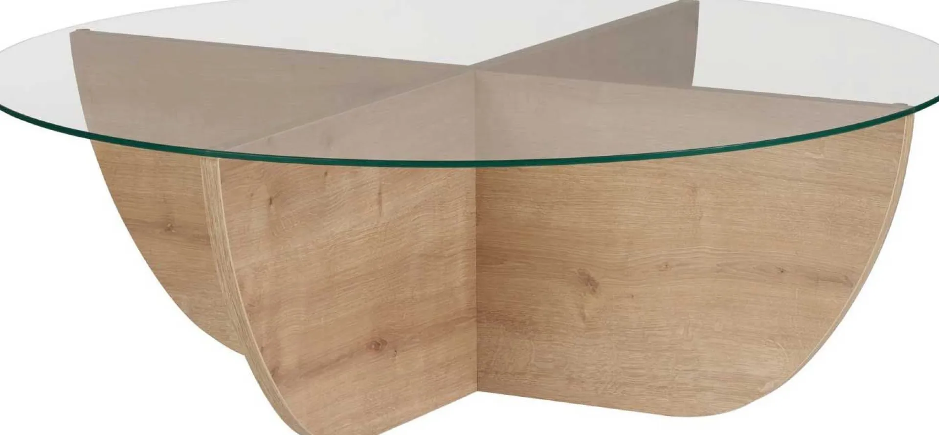 Emob Couchtisch Liya - 100% TEMPERED GLASS - Saphireiche - 30 x 90 x 90 cm