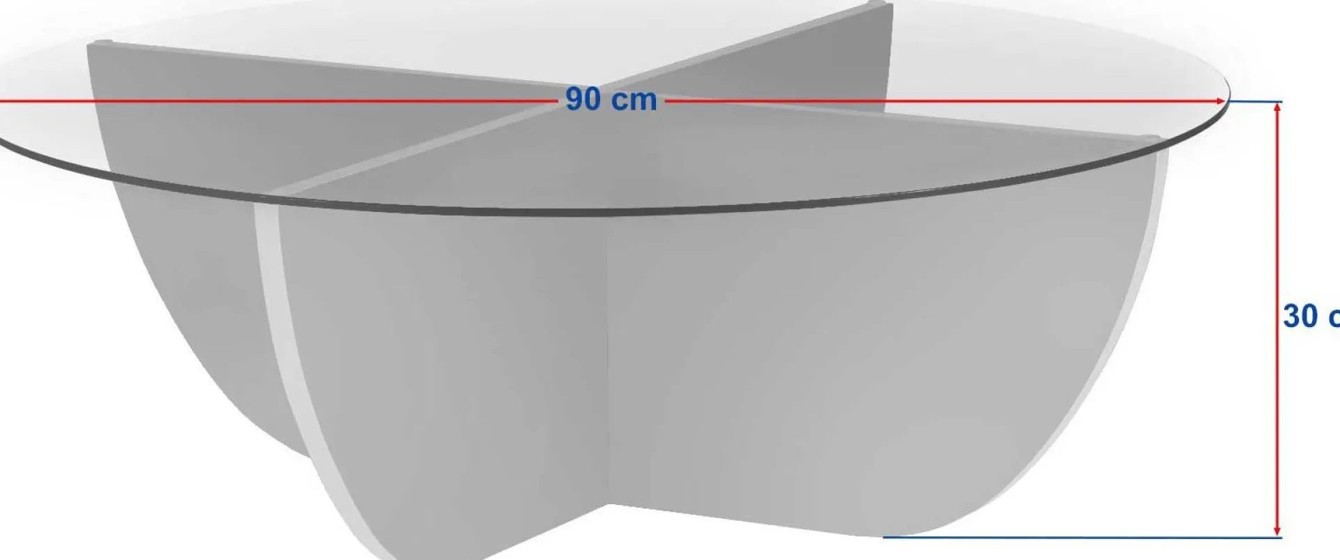 Emob Couchtisch Liya - 100% TEMPERED GLASS - Saphireiche - 30 x 90 x 90 cm