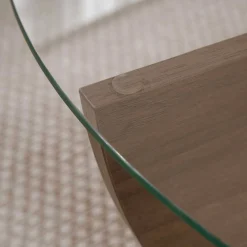 Emob Couchtisch Liya - 100% TEMPERED GLASS - Walnuss - 30 x 90 x 90 cm