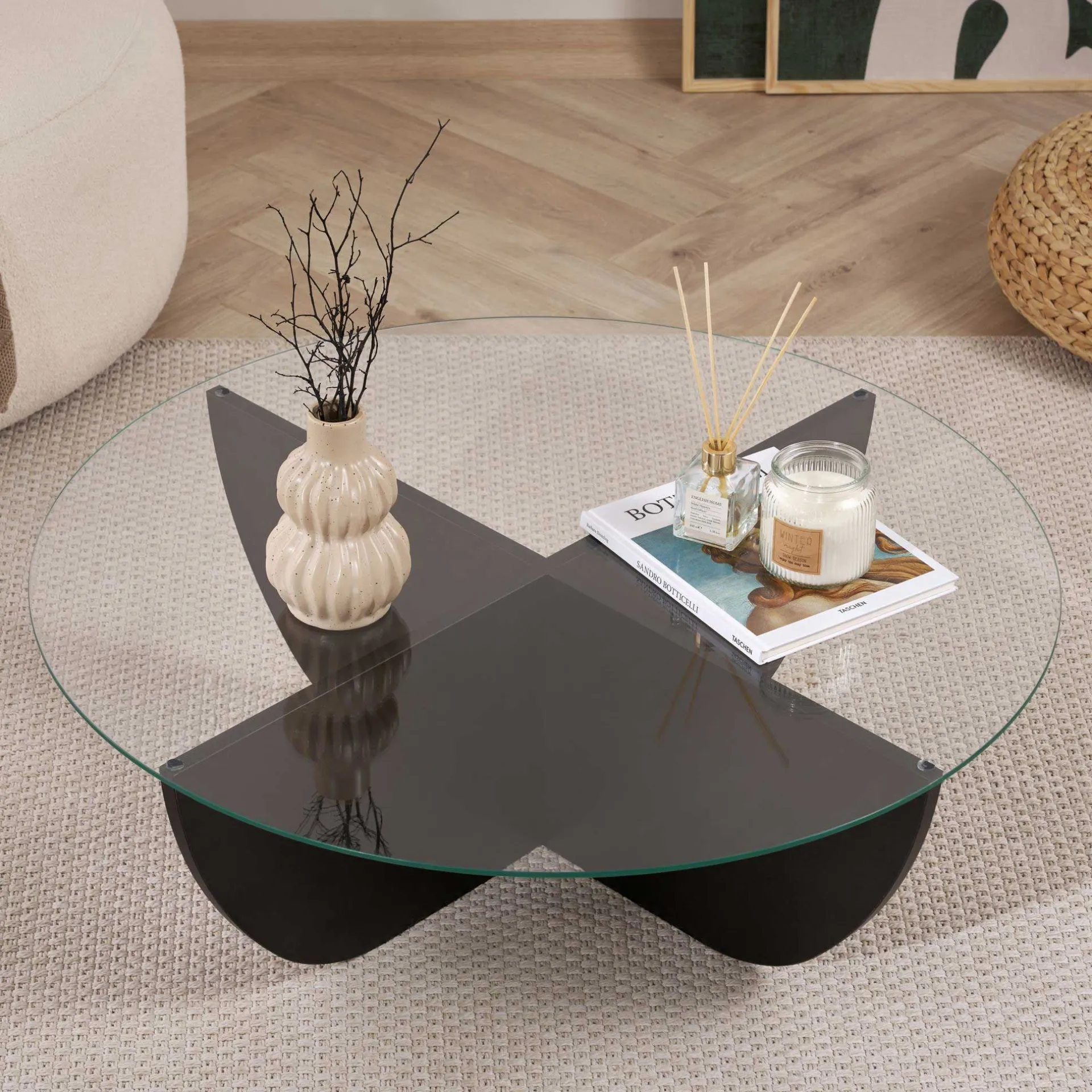 Emob Couchtisch Liya - 100% TEMPERED GLASS - Holz - 30 x 90 x 90 cm