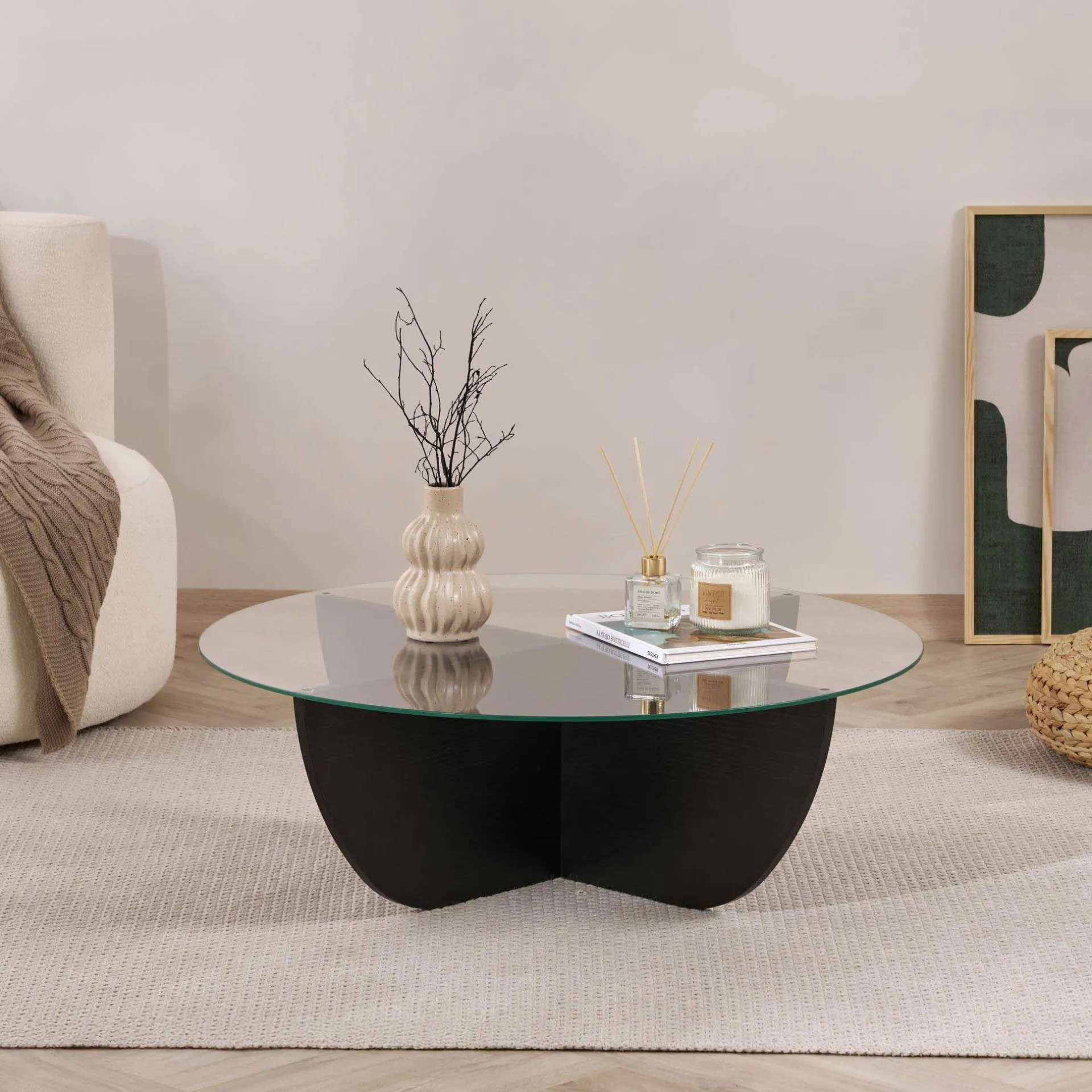 Emob Couchtisch Liya - 100% TEMPERED GLASS - Holz - 30 x 90 x 90 cm