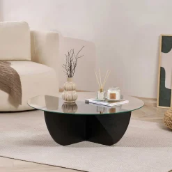 Emob Couchtisch Liya - 100% TEMPERED GLASS - Holz - 30 x 90 x 90 cm