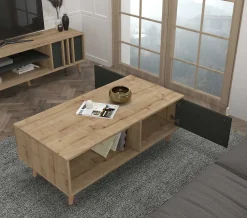 Emob Couchtisch Malmo - 120x60x45cm - mit Ablage - Eiche Dekor/anthrazit