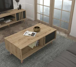 Emob Couchtisch Malmo - 120x60x45cm - mit Ablage - Eiche Dekor/anthrazit