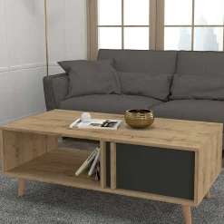 Emob Couchtisch Malmo - 120x60x45cm - mit Ablage - Eiche Dekor/anthrazit