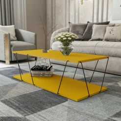 Emob Couchtisch | 100% Melaminbeschichtung | Metallgestell | 120x30x50 cm | Schwarz