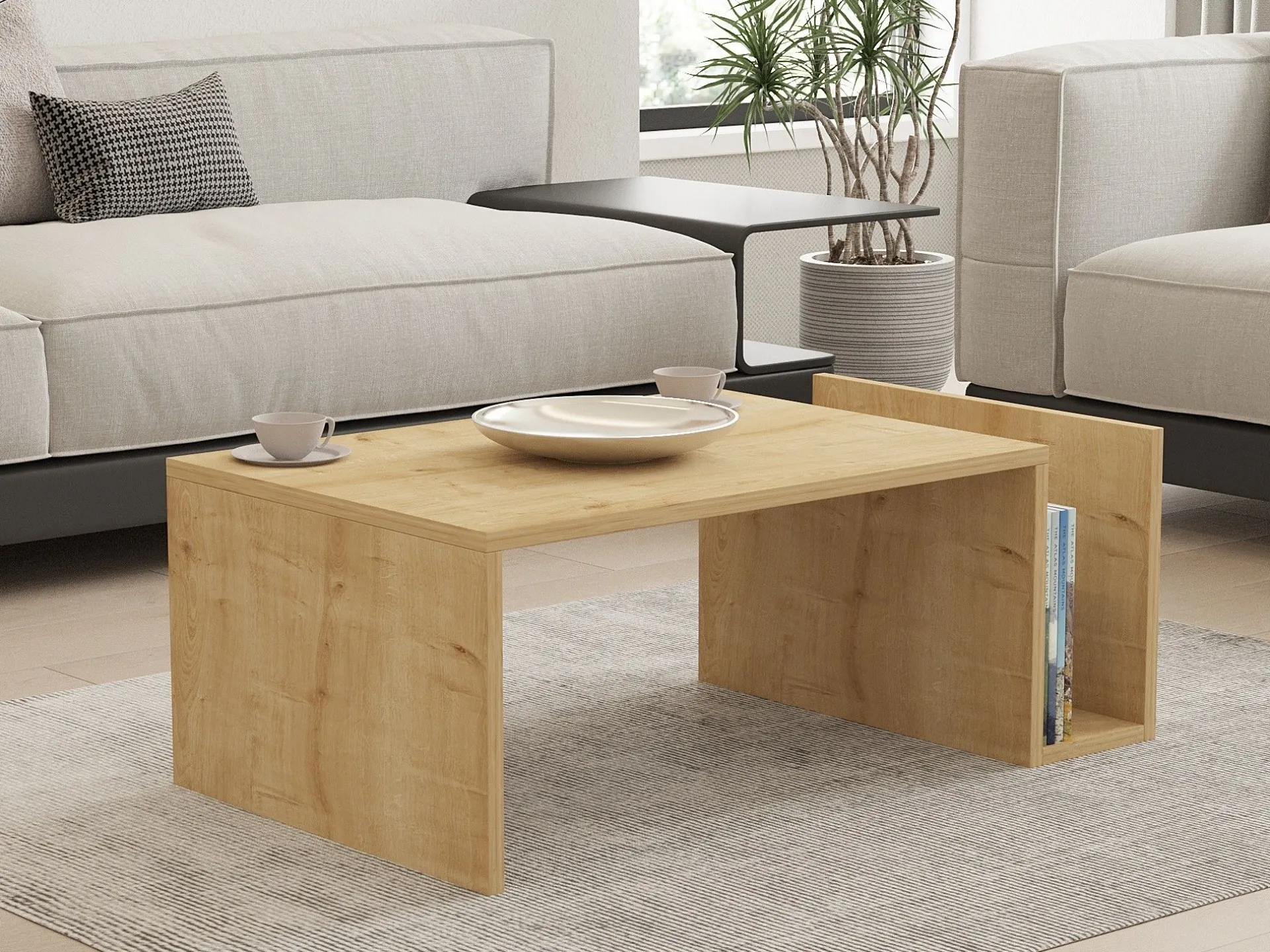 Emob Couchtisch Memo - 100% MELAMINE - Saphireiche - 86,8 x 32,4 x 50 cm