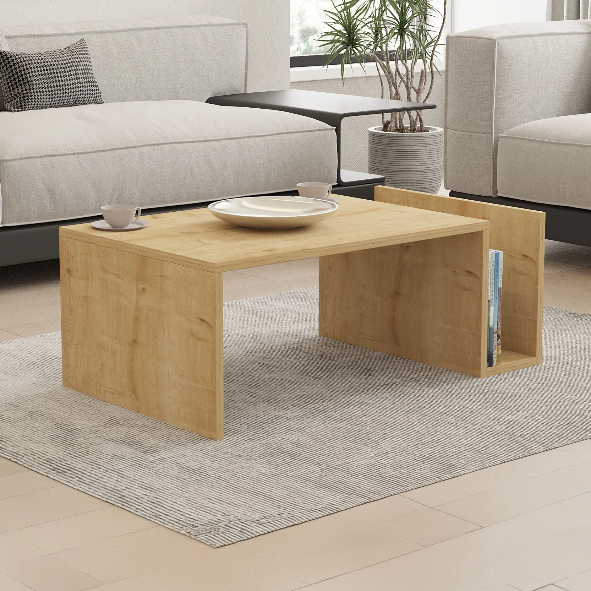 Emob Couchtisch Memo - 100% MELAMINE - Saphireiche - 86,8 x 32,4 x 50 cm