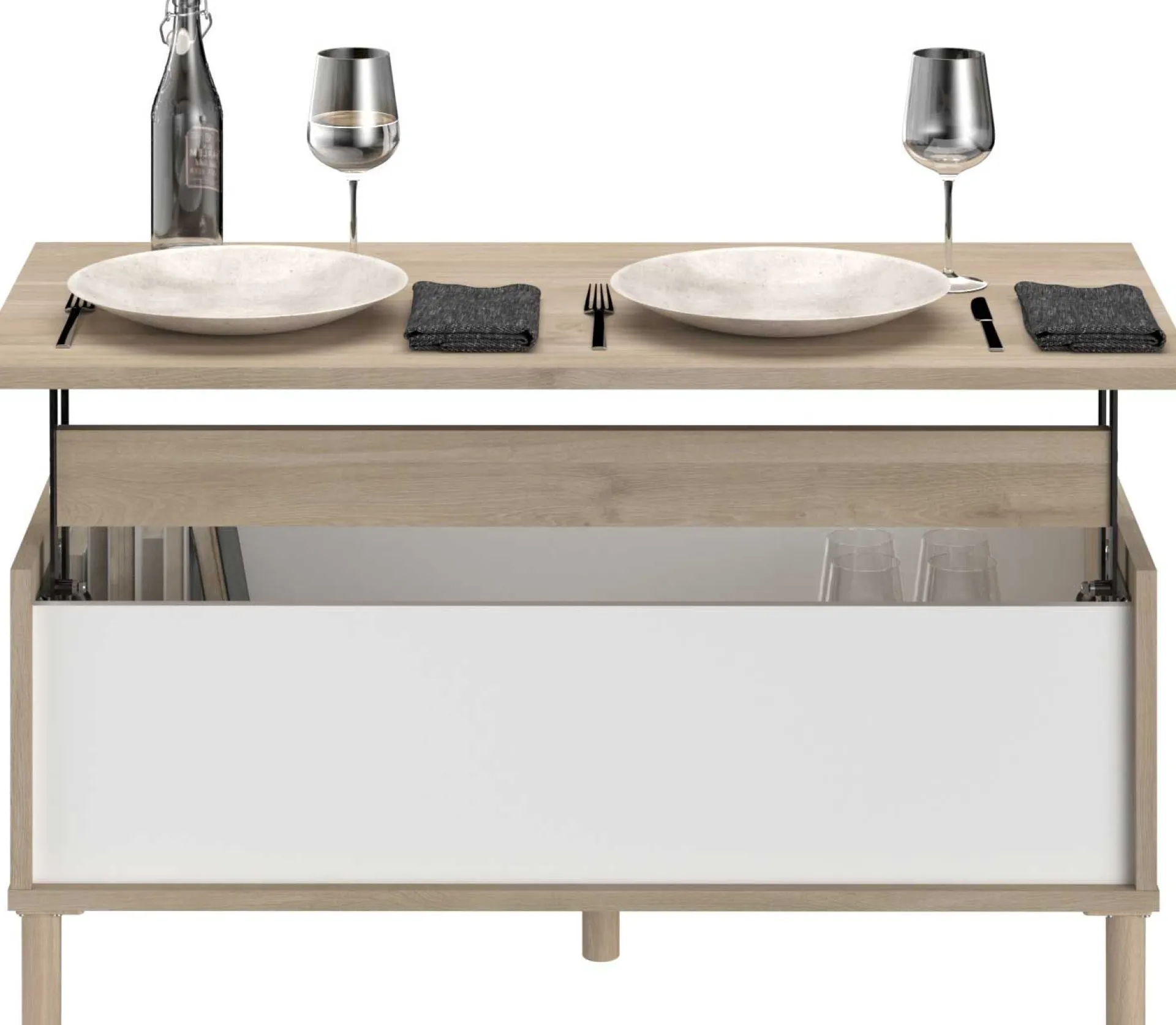 Parisot Couchtisch Morpheus - 100x50x44-65cm - mit Ablage - Eiche Dekor/Weiß