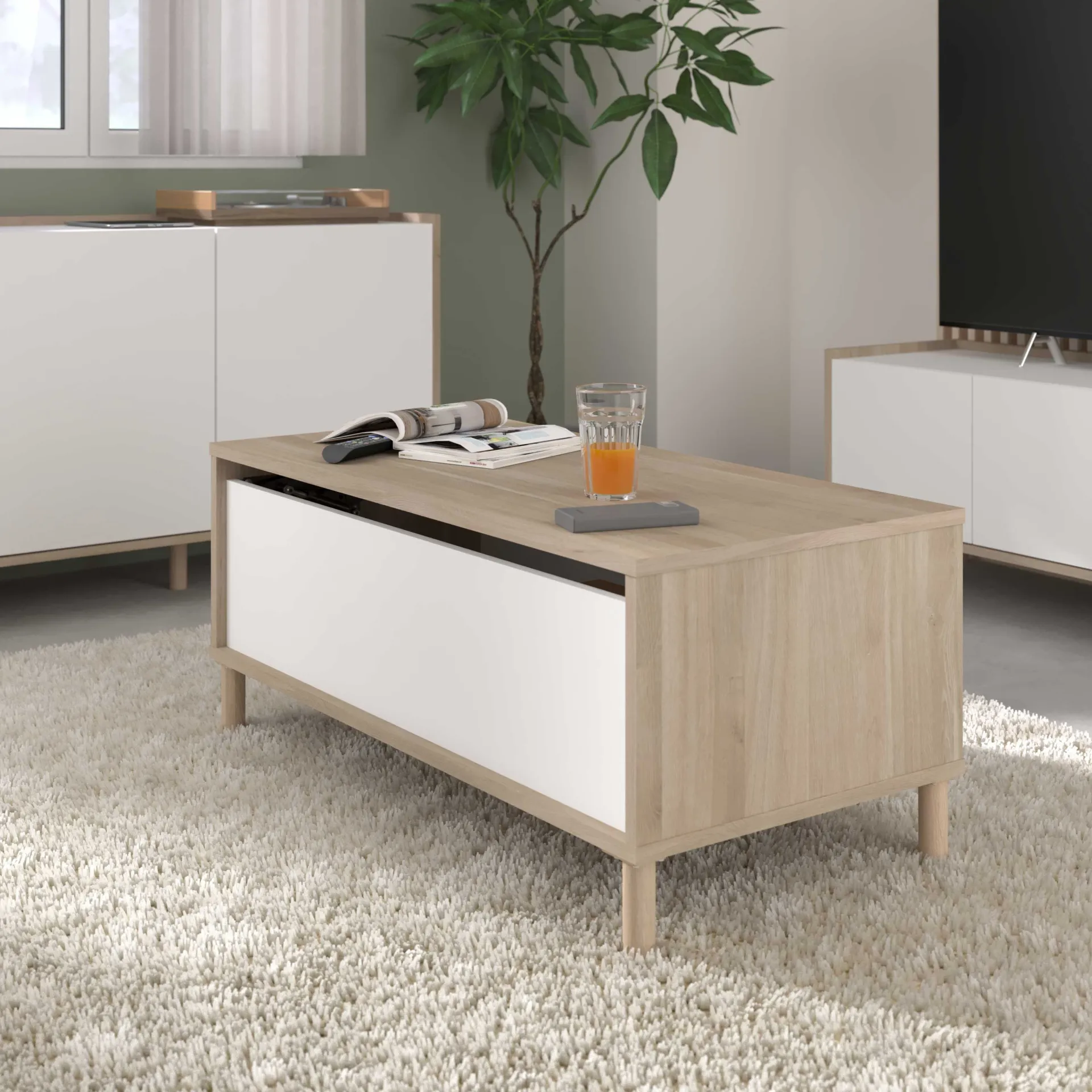 Parisot Couchtisch Morpheus - 100x50x44-65cm - mit Ablage - Eiche Dekor/Weiß