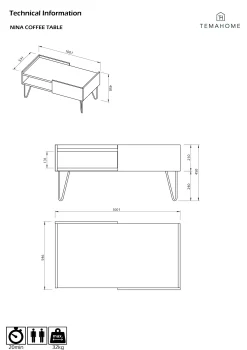 Temahome Couchtisch Nina 110cm - Eiche/Weiß