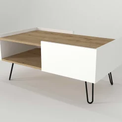 Emob Couchtisch Nina - 100x55x45cm - mit Ablage - Eiche Dekor/Weiß